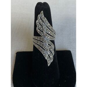 925 FD thailand Sterling Silver marcasite wrapped double ring size 5.75 Vintage